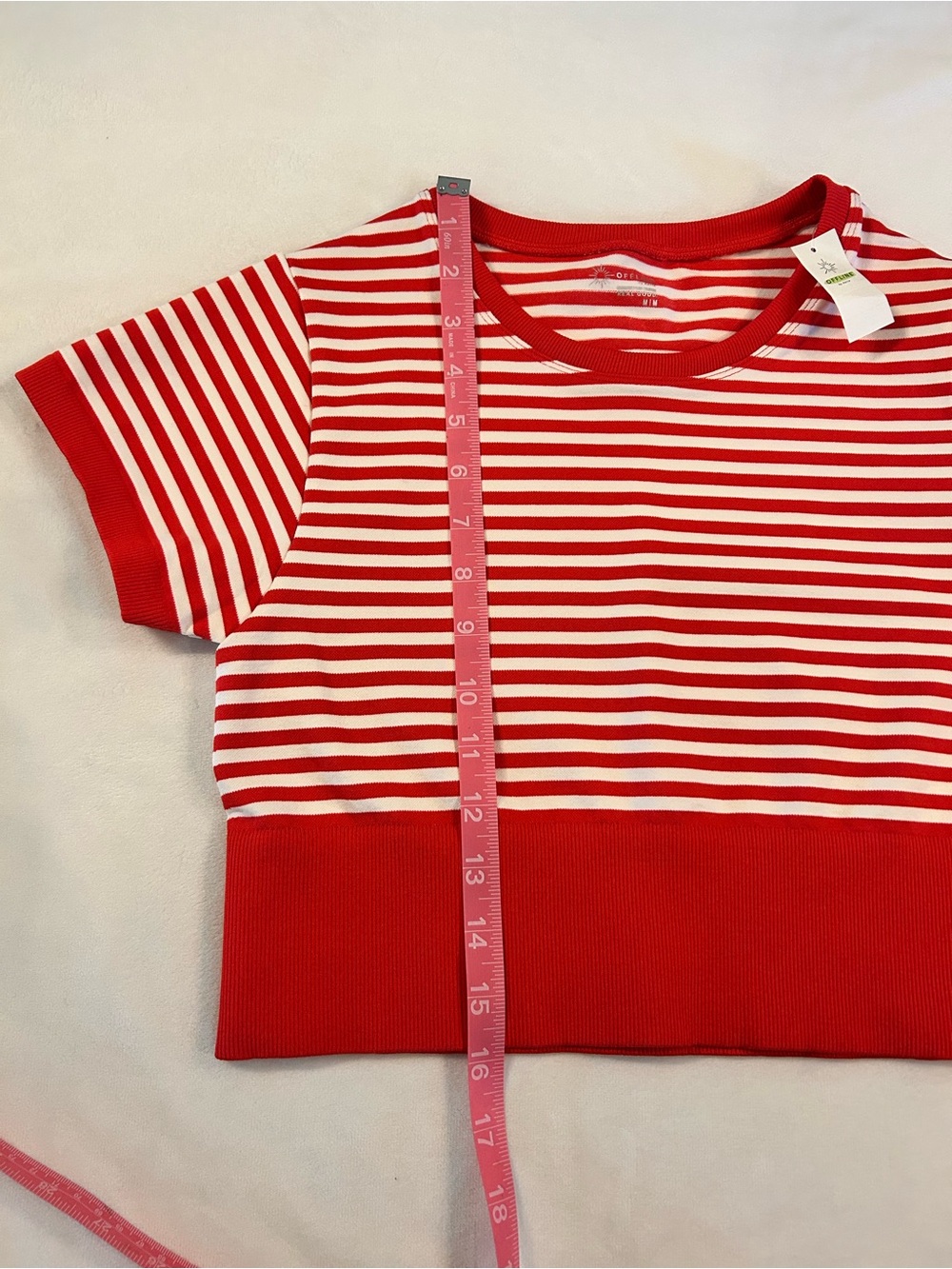 aerie Offline Red & White Striped Short Sleeve Crop Tee - Picture 4 of 6